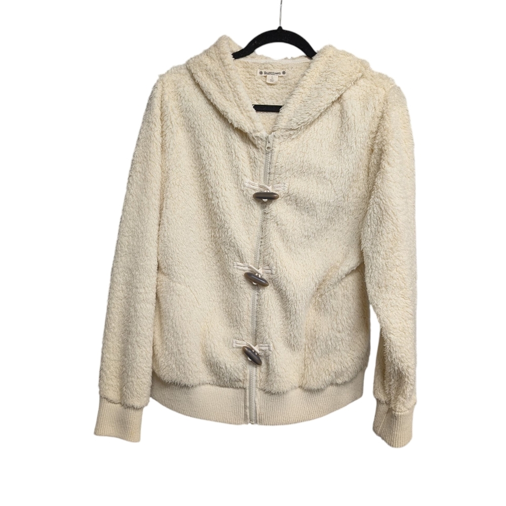 Y2K Vintage cream white zip up toggle button sherpa hoodie Ruff Hewn large